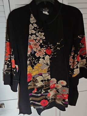 MOONLIGHT Y & S VINTAGE BLACK ASIAN GARDEN FLORAL JACKET SZ XL